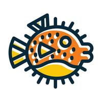 Puffer Fish Vector Thick Line Filled Dark Colors