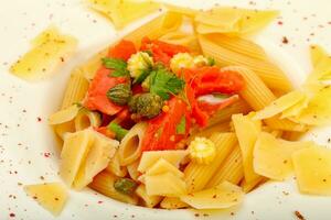 Penne with salmon photo