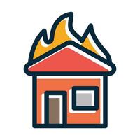 Burning House Vector Thick Line Filled Dark Colors