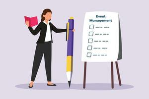 Events, scheduling, creativity. Event management concept. Colored flat vector illustration isolated.