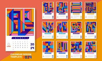 Abstract retro calendar for 2024 in vertical A4 format.Template design for organizer and planner in new year.Vector illustration. vector