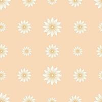 Seamless pattern with yellow contour calendula in flat style isolated on pastel beige background vector