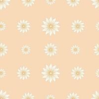 Seamless pattern with yellow contour calendula in flat style isolated on pastel beige background vector