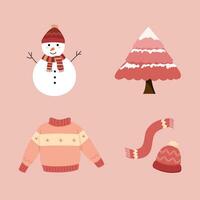 Winter element set for christmast and new year decoration. Snowman for children. Flat vector illustration.