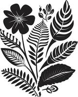 Botanical Paradise Black Logo with Tropical Florals Island Escape Vector Icon in Black