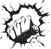 Exquisite Force Art Fist and Wall in Black Vector Cartoon Heroics Black Logo with Punching Fist