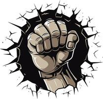 Powerful Breakthrough Black Fist and Wall Icon in Vector Epic Cartoon Art Punching Fist and Broken Wall