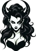 Sensual Temptation in Black Enchanting Demon Icon Mystical Allure Unveiled Devilish Charm in Black Vector