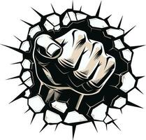 Shattered Wall Strength Black Logo with Cartoon Fist Exquisite Force Art Fist and Wall in Black Vector