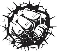Black and Dynamic Fist Breaking Wall Vector Mighty Impact Cartoon Fist and Wall Logo