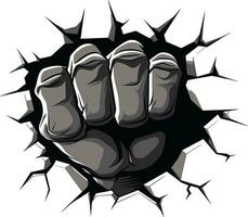 Powerful Breakthrough Black Fist and Wall Icon in Vector Epic Cartoon Art Punching Fist and Broken Wall