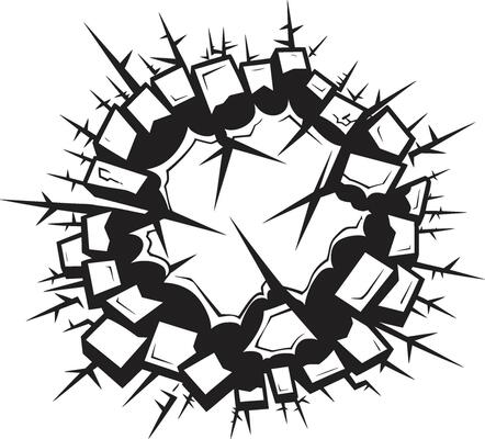 Exciting Breakthrough Broken Wall in Black Vector Dynamic Burst Black Logo with Comic Book Broken Wall