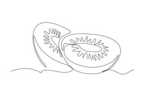 Continuous one single line drawing of kiwi fruit. Vector illustration