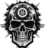 Sleek Mechanical Skull in Monochromatic Mastery Abstract Cyber Skull Graphic The Heart of the Machine vector