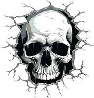 Intricate Wall Intrusion A Glimpse of the Hidden Skull Eyes in the Unknown A Cryptic Skull in Vector Design