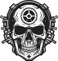 Elegant Black Skull Symbol The Nexus of Art and Tech Sleek Mechanical Skull in Monochromatic Mastery vector