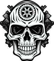 Cybernetic Artistry The Vision of Mechanical Evolution Emerge of the Dark Skull in Cracked Wall Logo vector