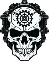 esculpido tecnología cráneo símbolo dónde Arte Satisface Ingenieria místico negro cráneo perfil el misterios de el máquina vector