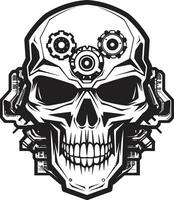 Monochromatic Machine Skull Where Cogs Conspire Elegant Skull Icon in the Age of Cybernetics vector