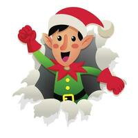 Happy Elf Coming Out From The Broken paper vector