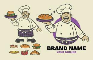 Cartoon Chef Mascot Character Vintage Retro vector