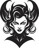 encantador belleza negro demonio icono en vector elegante erupción hermosa hembra demonio logo