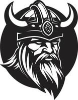 vinculado a las runas frenético un vikingo mascota de sabiduría de ébano asaltante jefe un negro vector vikingo logo