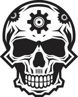 Sleek Mechanical Skull in Monochromatic Mastery Abstract Cyber Skull Graphic The Heart of the Machine vector