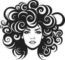 Curly Silhouette A Womans Vector Hair Emblem Ebon Elegance Stylish Waves of Elegance in Vector