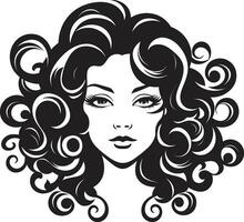 Rizado silueta un mujeres único símbolo tinta negro chinos un pelo emblema de belleza vector