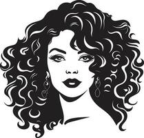 Ebony Waves Stylish Curly Haired Lady Icon Curly Serenity A Womans Symbol of Elegance vector