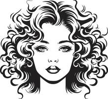 Ink Black Charm A Curly Haired Icon of Beauty Sculpted Serenity An Iconic Curls Emblem in Black vector