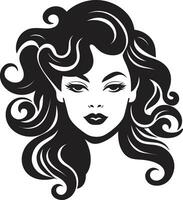 Curly Charisma Vector Logo Design in Black Waves of Elegance A Curly Haired Emblem