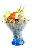 Salad with shrimp, avocado, tomatoes, red caviar photo