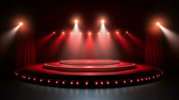 Empty stage of the theater and theatrical serenity, red stage light. AI Generative photo