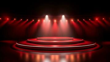 Empty stage of the theater and theatrical serenity, red stage light. AI Generative photo