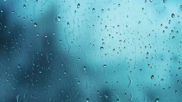 Raindrops on window glasses surface with the gray sky background. AI Generative photo