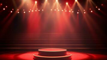 Empty stage of the theater and theatrical serenity, red stage light. AI Generative photo