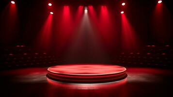 Empty stage of the theater and theatrical serenity, red stage light. AI Generative photo