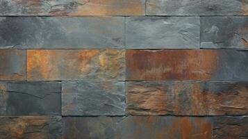 Slate tiles with rust wall textured surface or galvanized steel texture for background. AI Generative photo