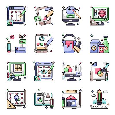 Pack of Design Equipment Flat Icons
