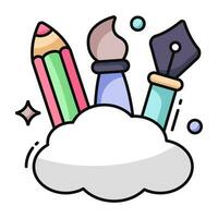 Icon of cloud design tools, pencil with pen and brush vector