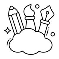 Icon of cloud design tools, pencil with pen and brush vector