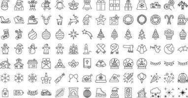 Christmas line web icons set on white background. vector