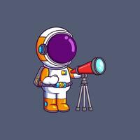 Cute Astronaut looks through the binocular. Science Technology Icon Concept vector