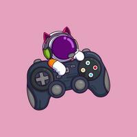 Cute Astronaut on Game Controller Cartoon character vector