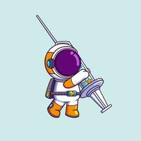 Cute Astronaut holding big syringe Cartoon character vector