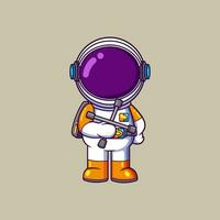 Cute Astronaut holding lug wrench. Science Technology Icon Concept vector