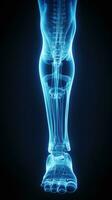 X-ray of legs of a male human, blue tone radiograph on a black background, Ai generative photo