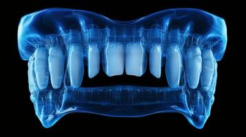 x-ray of human dental, blue tone radiograph on dark background, Diagnostic Tool for Dental Examination and Diagnosis, Ai generative photo